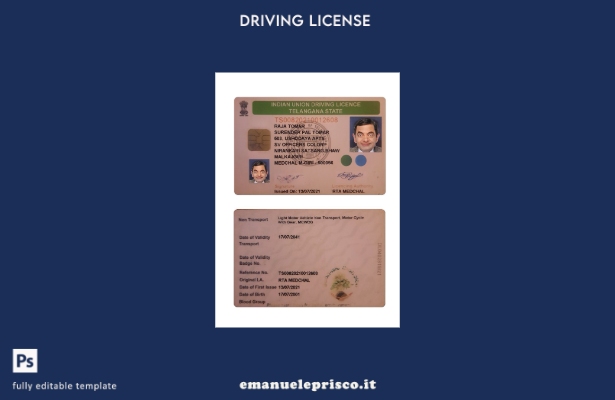 verified style modello di patente di guida statale India Telangana in stile verificato template